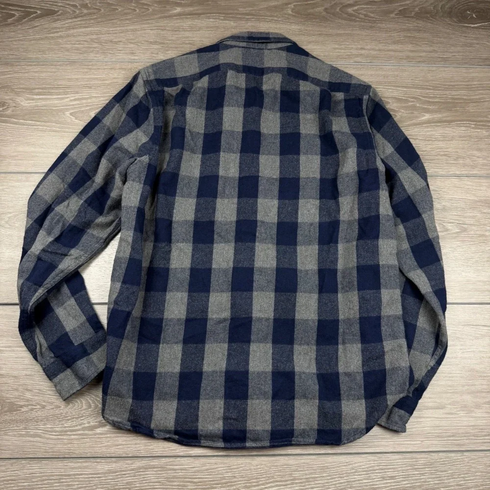 J. Crew Mens Mid-Weight Flannel Classic Fit Buffalo Plaid Blue Gray Medium